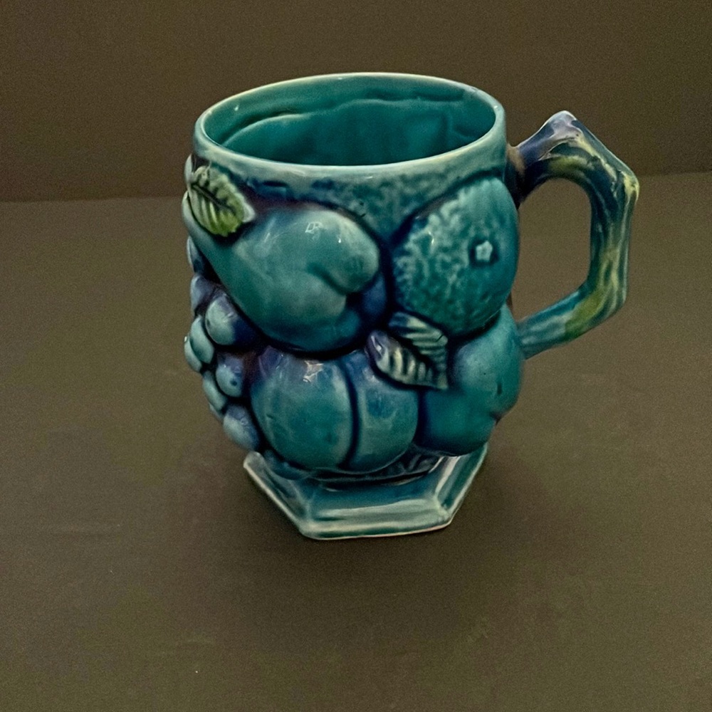 Vintage Inarco blue cup with 3d fruit
